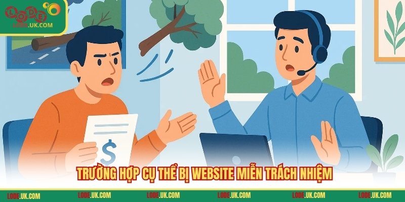 Trường hợp cụ thể bị website miễn trách nhiệm